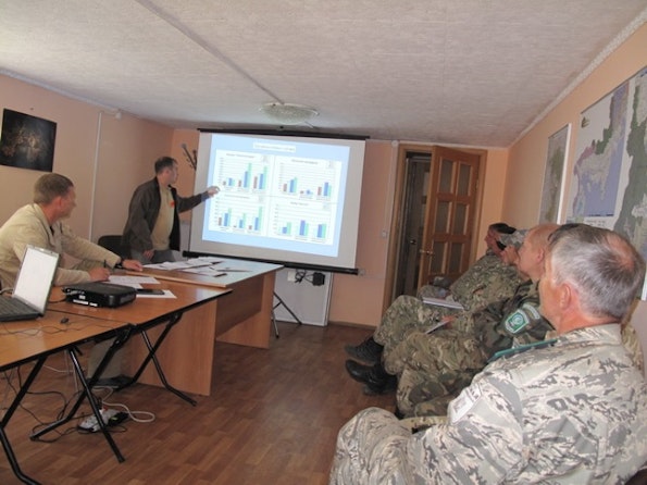 Sergei meets with inspectors of Land of the Leopard National Park