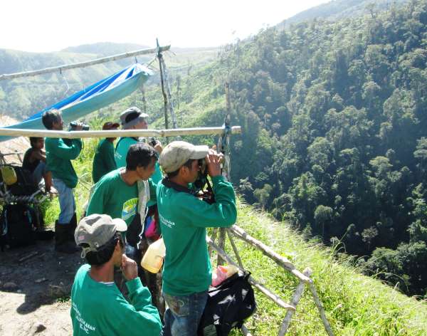 Indigenous forest guards observing raptors
