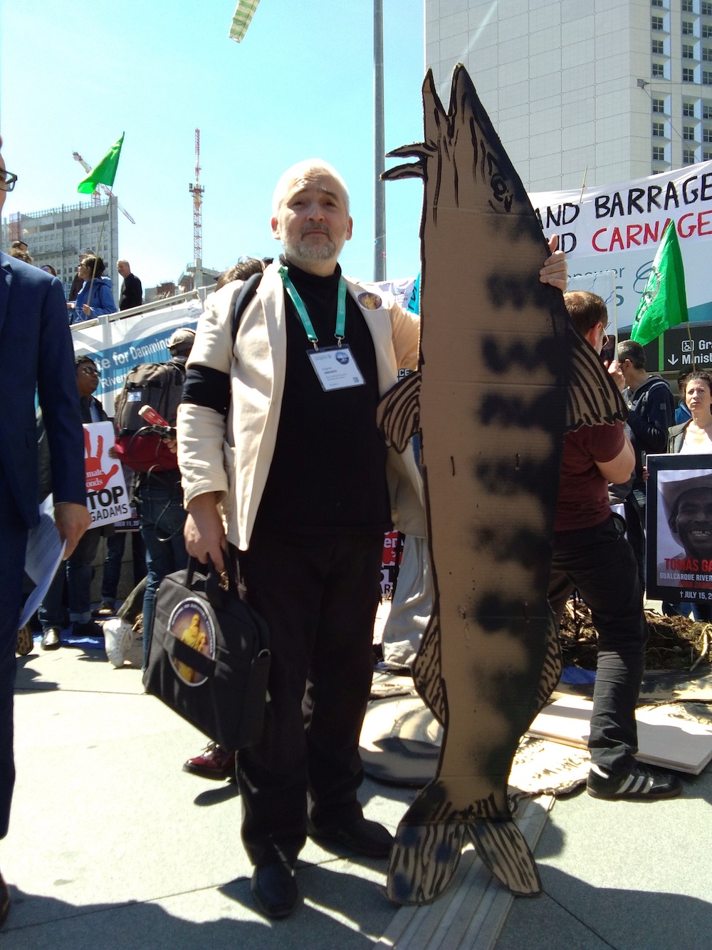 Eugene protesting against the environmental impacts of hydropower