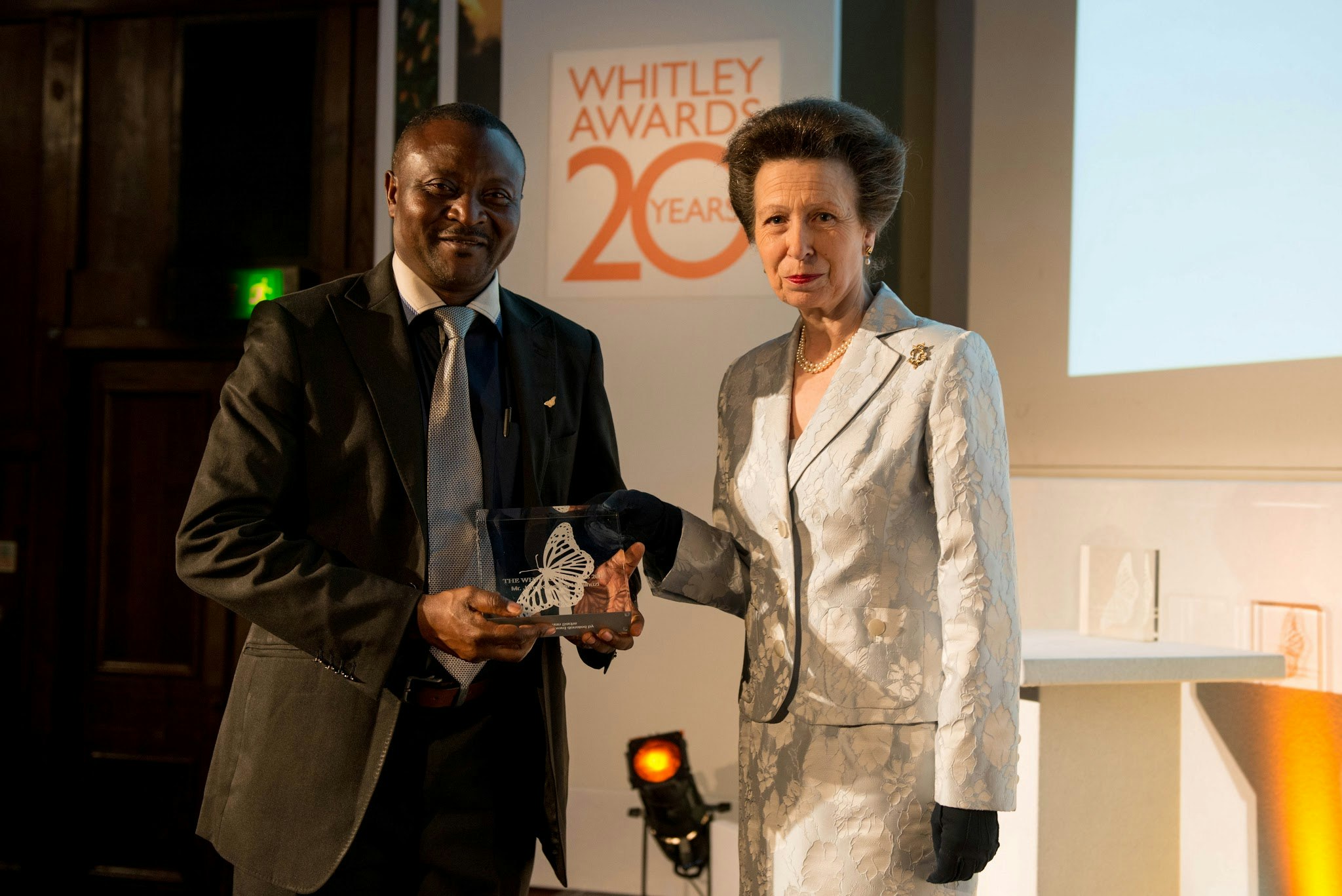 John Kahekwa receives his Whitley Award from WFN Patron HRH The Princess Royal