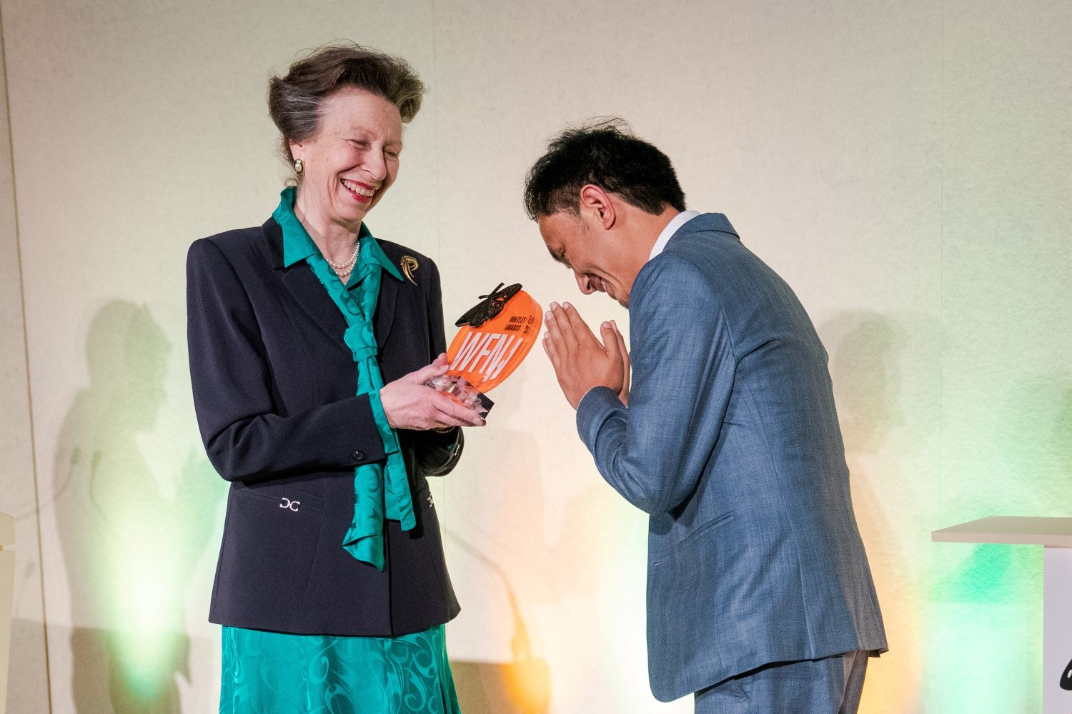 Whitley Award winner Sonam Lama receiving his trophy from WFN Patron HRH The Princess Royal
