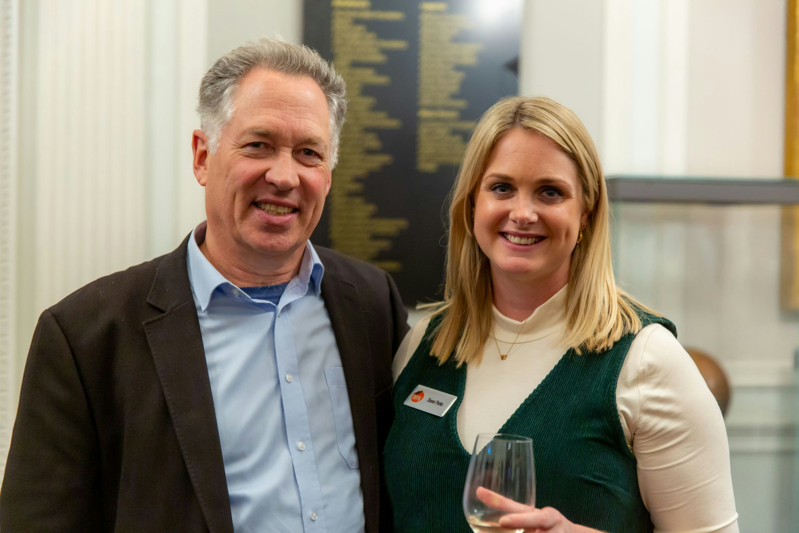 Glyn Davies, former Director of Conservation Programmes at WWF UK and Zoological Society of London talks with WFN Director Danni Parks at the networking reception.