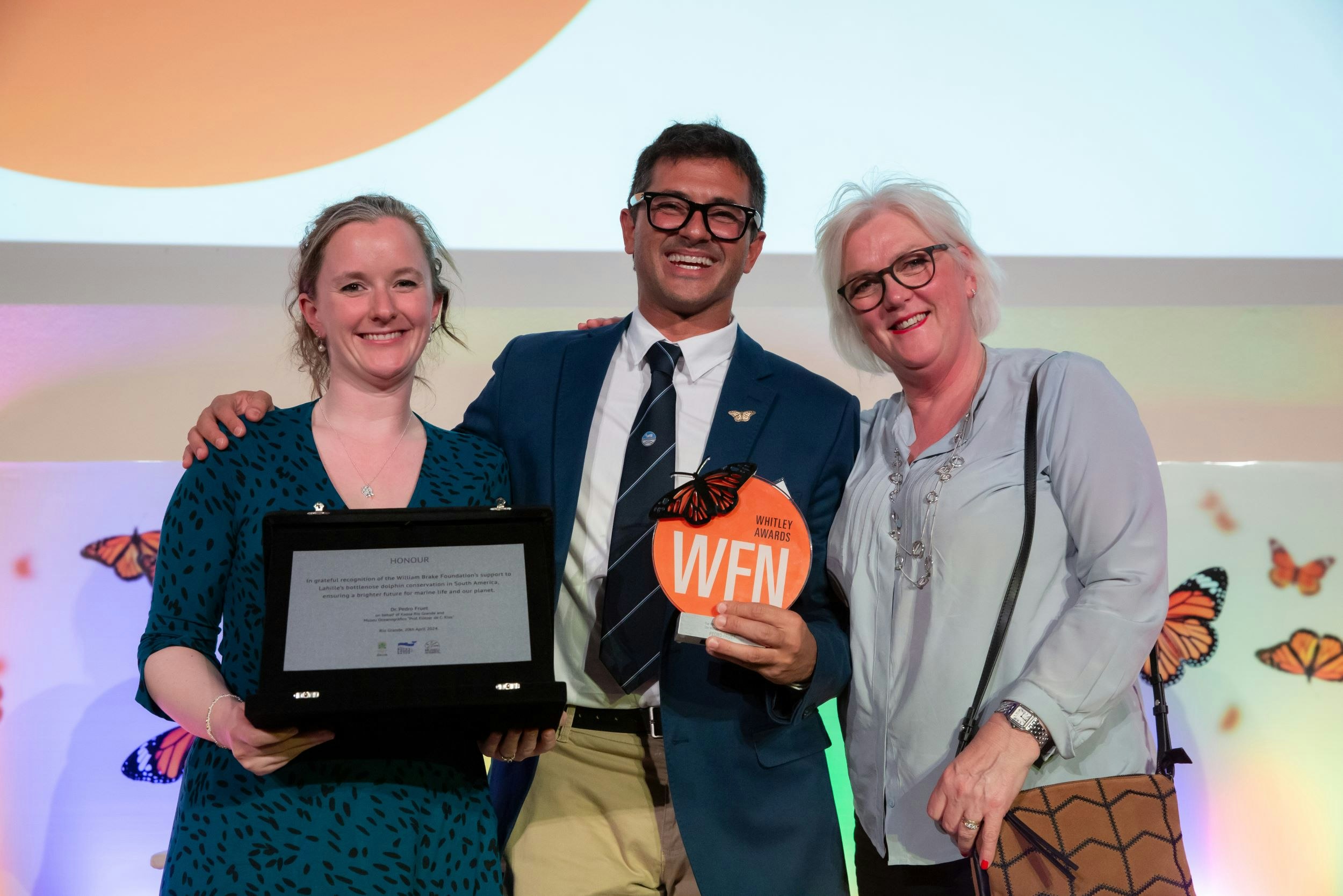 2021 Whitley Award winner Pedro Fruet was invited to receive his trophy from Her Royal Highness, after his year's cohort celebrated their Ceremony virtually. Pictured here with his Award donors.