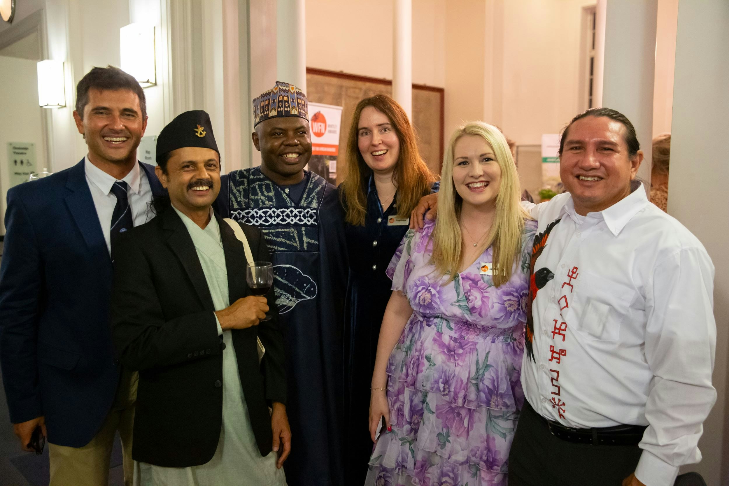 2021 Whitley Award winner Pedro Fruet joins this year's winners, Raju Acharya, Aristide Kamla and Leroy Ignacio in a moment of celebration with WFN's Head of Grants and Head of Communications.